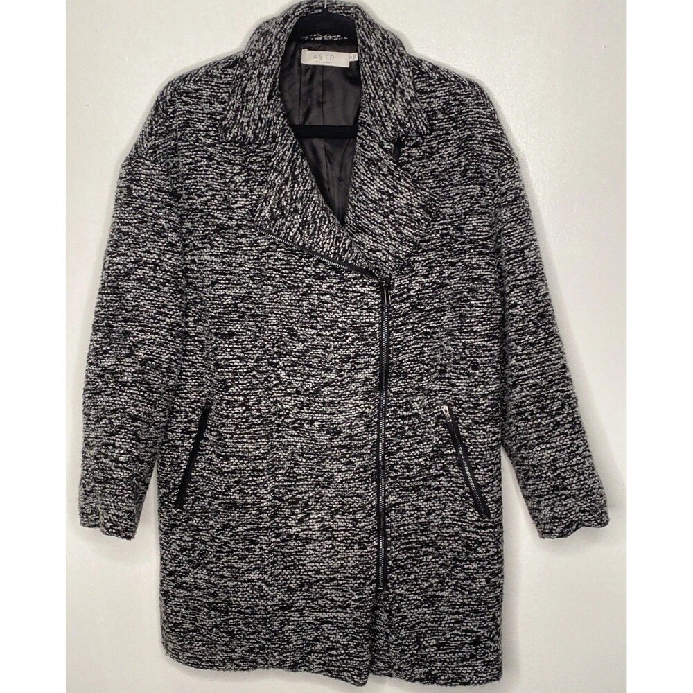 ASTR The Label Tweed Over Coat Women’s Small Oversized Marled Black Mid length